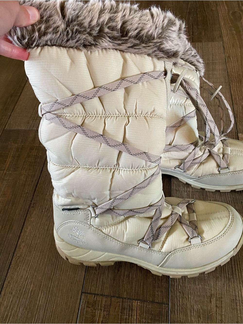 Timberland Women's Cream Quilted Faux-Fur Winter Lace-Up Boots